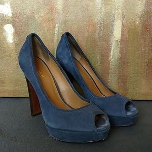COACH Suede Peep Toe Heels Blue Platform 6.5  👠